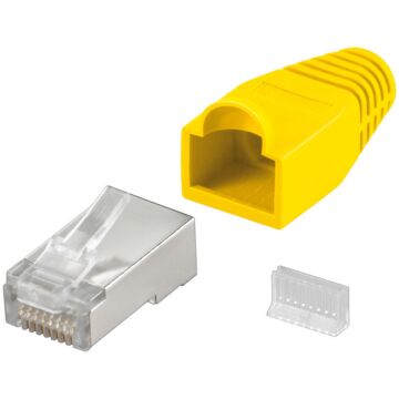 CAT Gul 5e RJ45 plugg skjermet med strekkavlaster