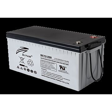 RITAR AGM Deep Cycle Batteri 12V 200AH C10 (522x240x219mm) Polstilling 5 - Plusspol til høyre