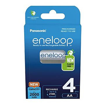 4 pk Eneloop AA 1,2V (1,5V) 2000mAh. Ladbart - Klar til bruk! BK-3MCDE/4BE
