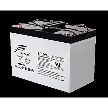 RITAR AGM Deep Cycle Batteri 12V 75AH C10 (259x169x210mm) Polstilling 4 - Plusspol til venstre