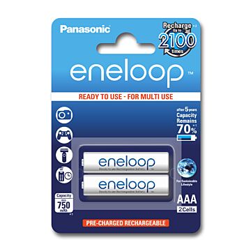 2 pk Panasonic Eneloop AAA NIMH. batteri - Klar til bruk! HR03 750mAh