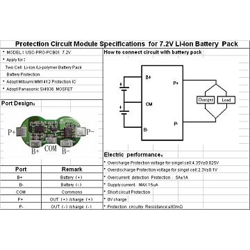 Beskyttelsekrets BMS/PCM for 2S Li-Ion/Lipo 5A kont