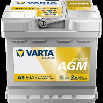 VARTA Silver Dynamic AGM Batteri 12V 50AH 540CCA (207x175x190/190mm) Polstilling 5 - Plusspol til høyre A9