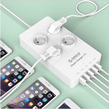 Orico HPC-4A5U Kraftig 5-Ports USB lader med fire stikkontakter